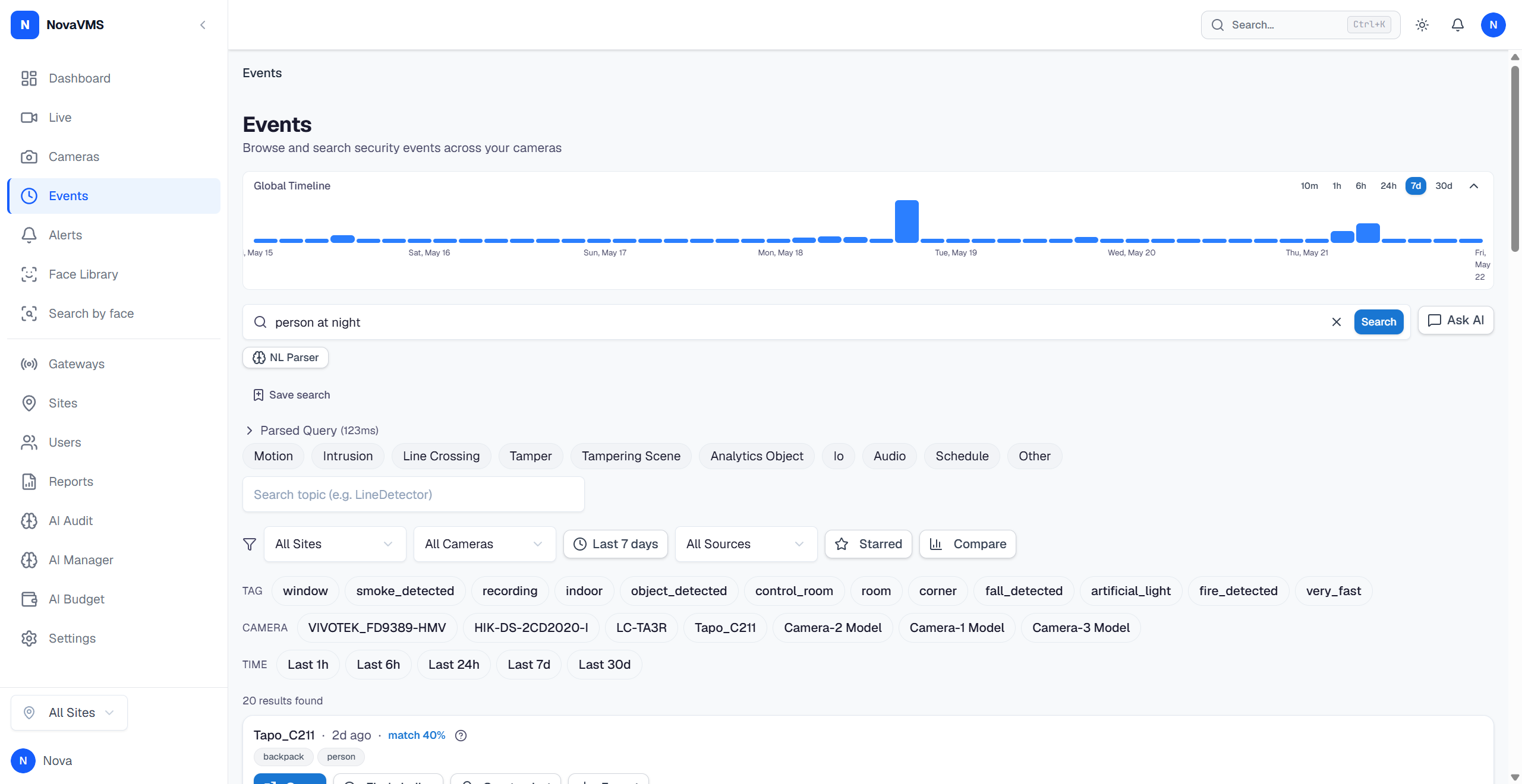 Search results ranked by relevance with match percent and matched tags